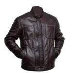 Men's Brown Belted Collar Biker Jacket Front