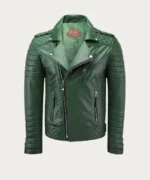 Men Green Leather Motorcycle Jacket Front