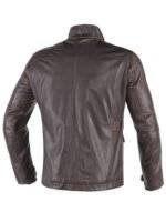 Back view of the men's biker Harrison adventure leather jacket with belted cuffs and a YKK zipper closure.