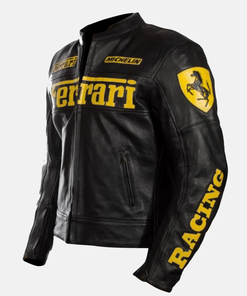 Mens Black Ferrari Leather Jacket Front