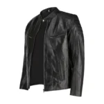 Front view of mens black lambskin biker leather jacket