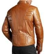 Model Wearing Mens Brown Slim fit Biker Jacket- Back