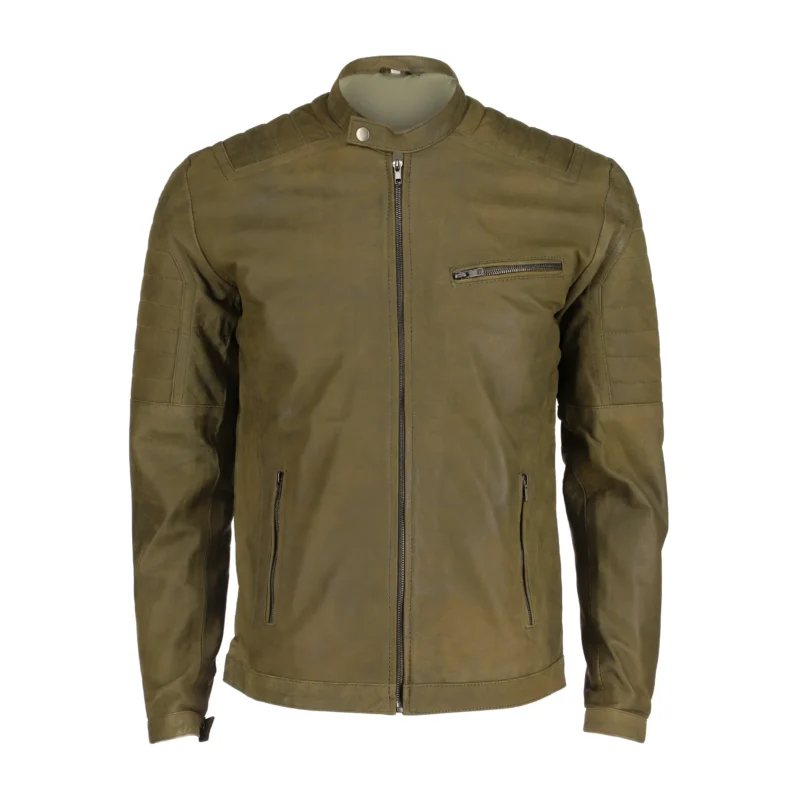 Front view of mens green classic fashion leather jacket