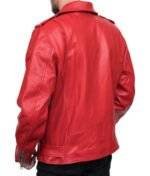 Model Wearing Mens Red Leather Bikers Jacket - Back