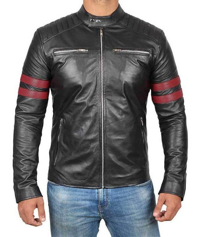 Men's Solomon Cafe Racer Jacket with a snap-tab collar and YKK zipper closure.