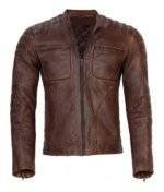 Front view of Mens Vintage Brown Cafe Racer Jacket