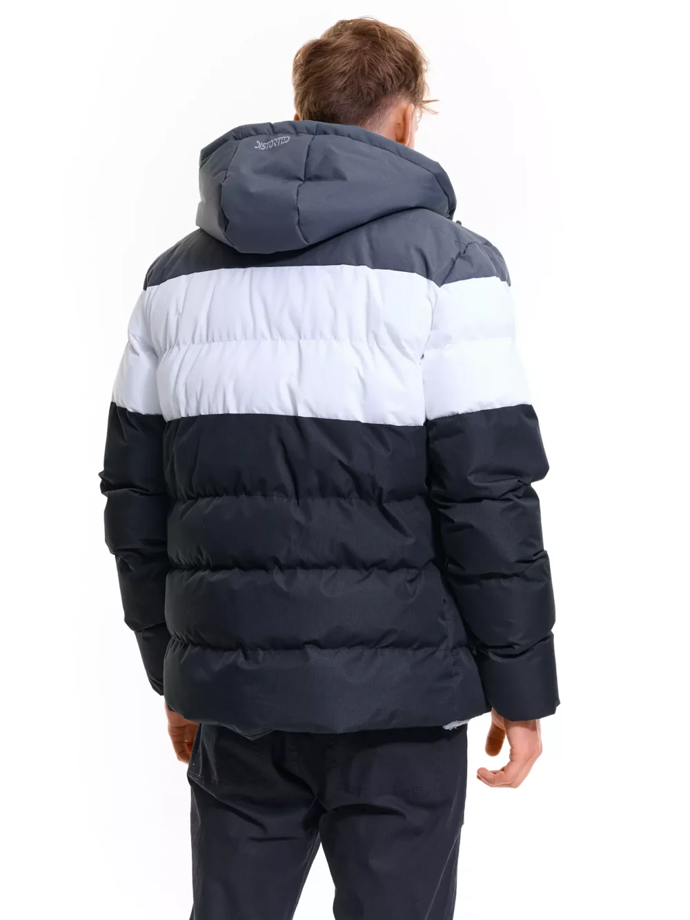 Black colour blocked padded jacket back view