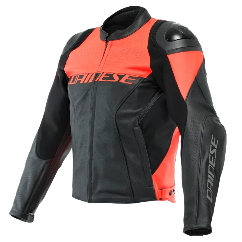 RACING 4 LEATHER JACKET PERF front view showcasing its aerodynamic design and perforated leather.