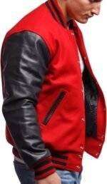 Red and Black Varsity Jacket Mens Side View