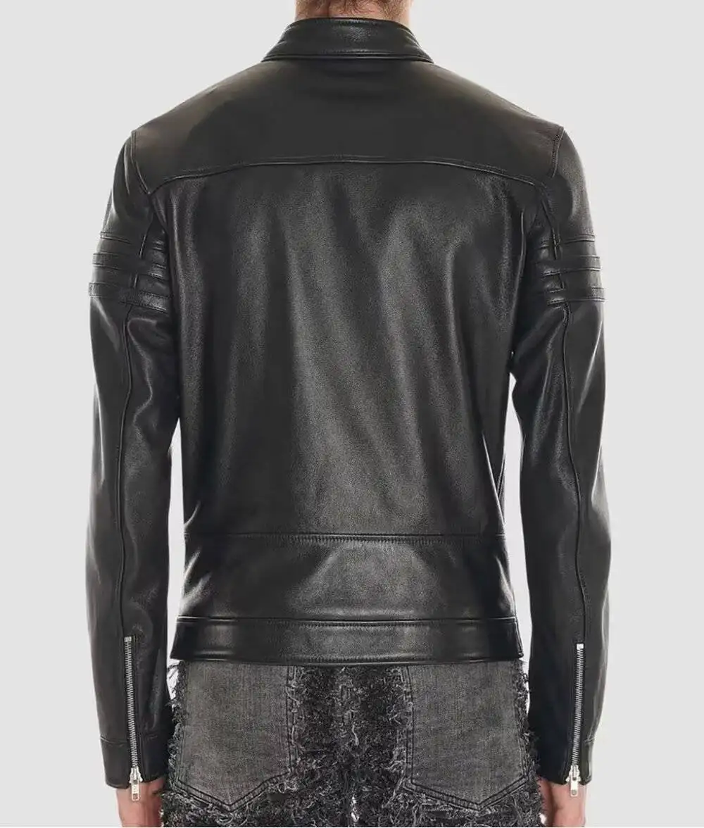 Back view of the Ricardo Slim Cafer Racer Jacket with zippered cuffs.