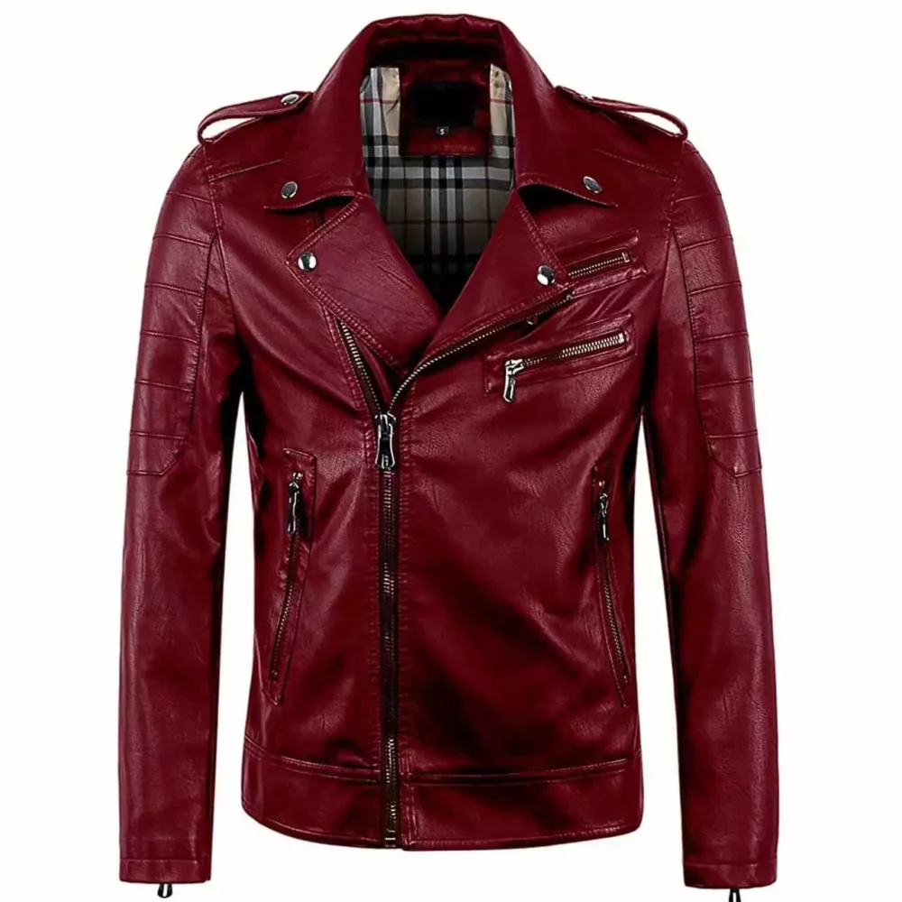 Richard Slim fit Biker Jacket with asymmetrical zipper and lapel collar.