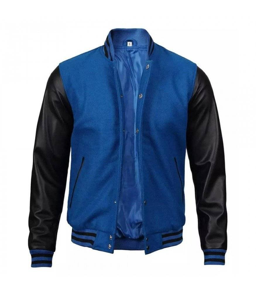 Royal Blue and Black Varsity Jacket Front