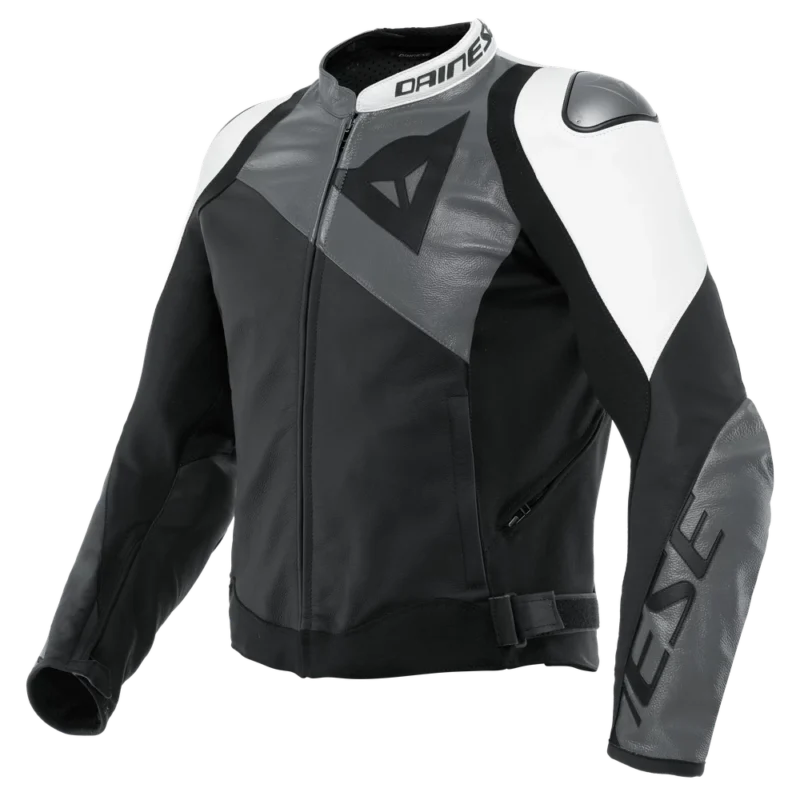 Model wearing Sportiva leather jacket front view