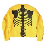 Back view of a Skeleton Vanson yellow genuine leather jacket, showcasing the skull and crossbones design.