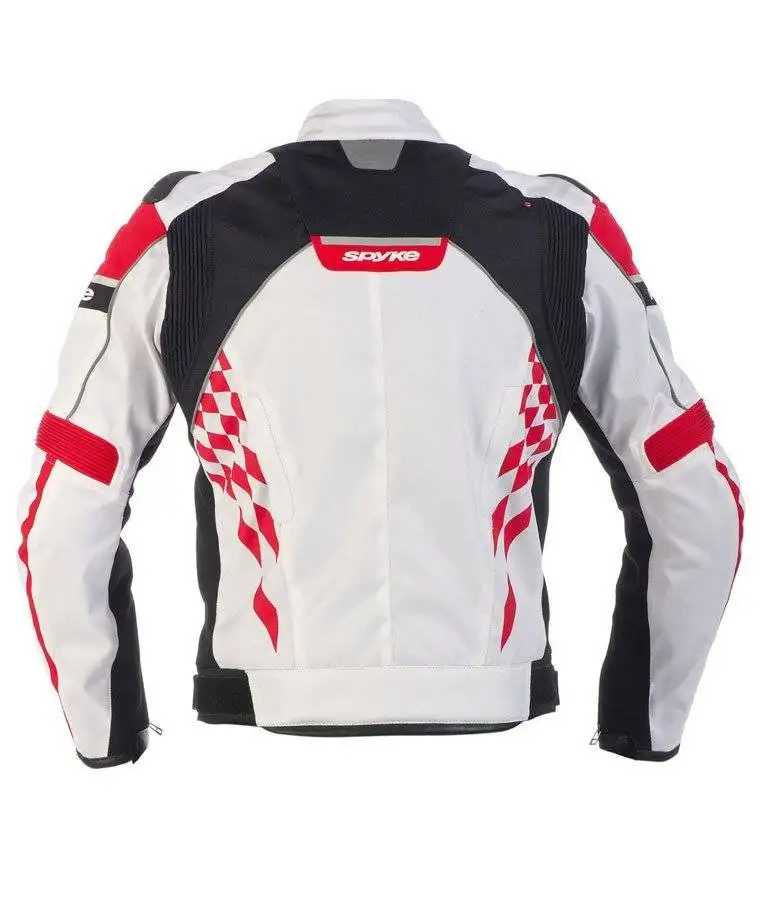 Back view of the Spyke 4 Race GP motorcycle jacket, showcasing the shoulder straps, back protector, and adjustable waist.