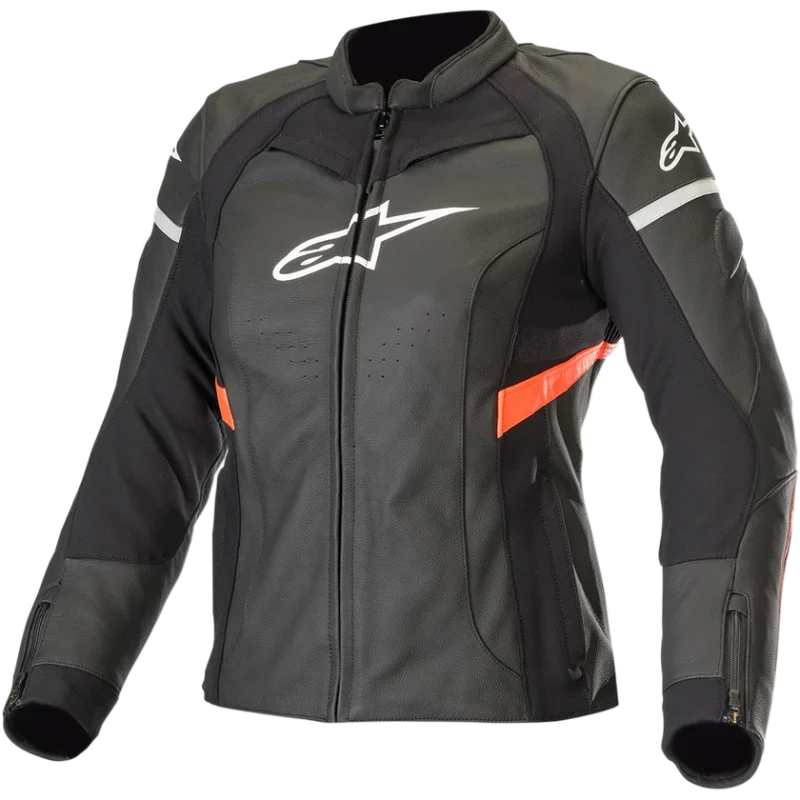 Front view of Stella Kira leather biker jacket for women