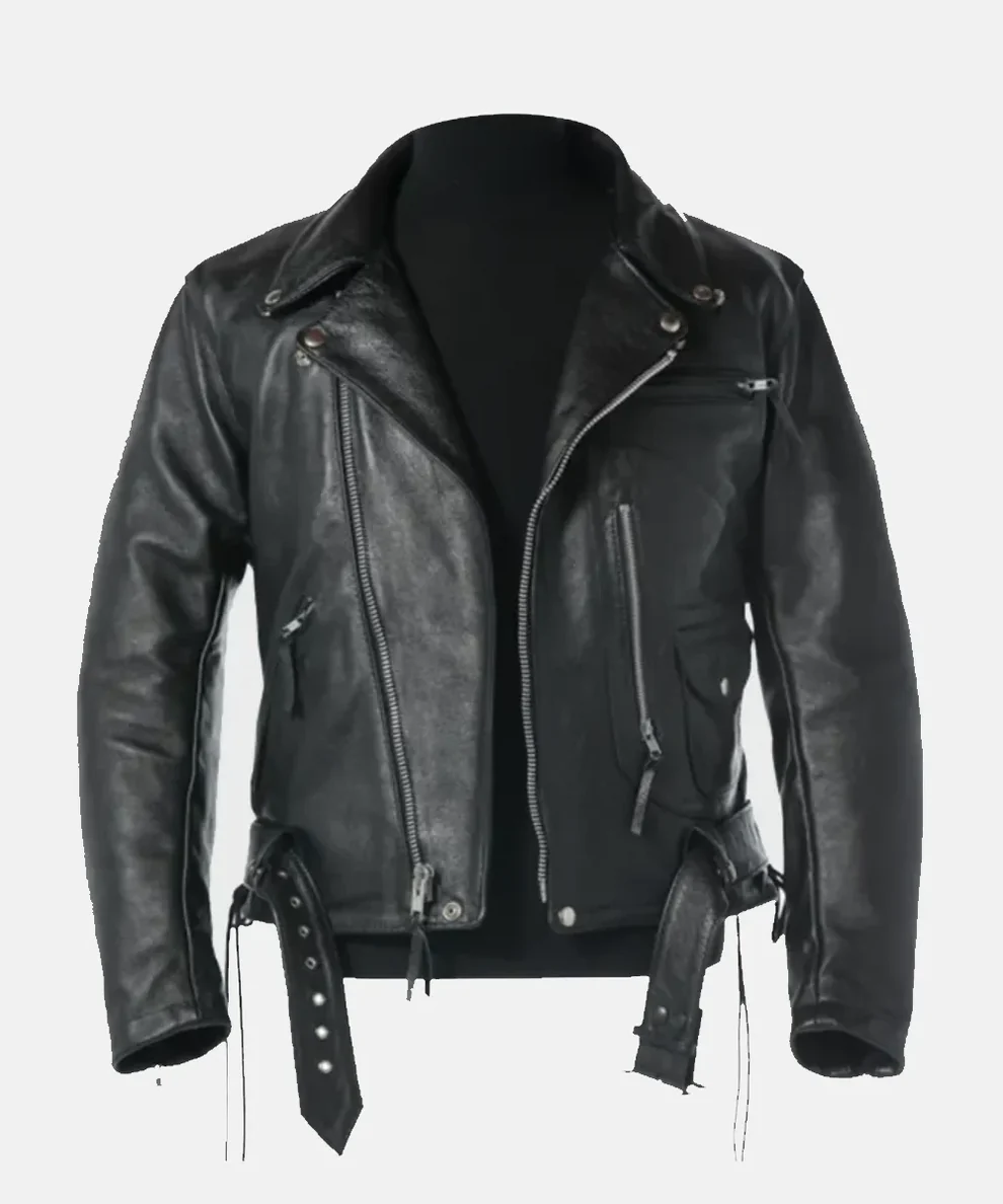 Terminator 2 Black Leather Jacket Front