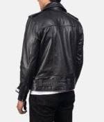 Model Wearing Tommy Black Leather Biker Jacket - Back