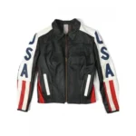 USA Selena Gomez Leather Jacket with a shirt-style collar and full-length sleeves.