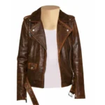 Front view of Vintage Copper Biker Jacket with Belt