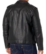 Model Wearing Warner Black Leather Jacket - Back