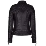 Back view of Women Black Diamond Leather Biker Jacket