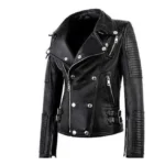 Front view of Women Black Leather Biker Jacket