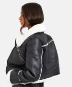 Side view of Women’s Cropped Leather Shearling Jacket