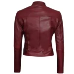 Back view of Women Maroon Biker Leather Jacket