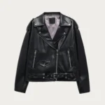 Front view of Women Oversized Biker Leather Jacket