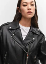 Close-up of Women Oversized Biker Leather Jacket Details