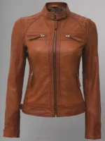 Front view of Women Quilted Motorcycle Leather Jacket