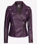 Front view of Womens Lambskin Purple Motorcycle Jacket