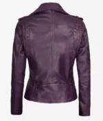 Back view of womens lambskin purple motorcycle jacket