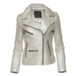 Front view of Womens Silver leather jackets