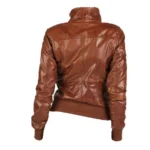 Back view of Women's zip up waxed Bomber leather jacket