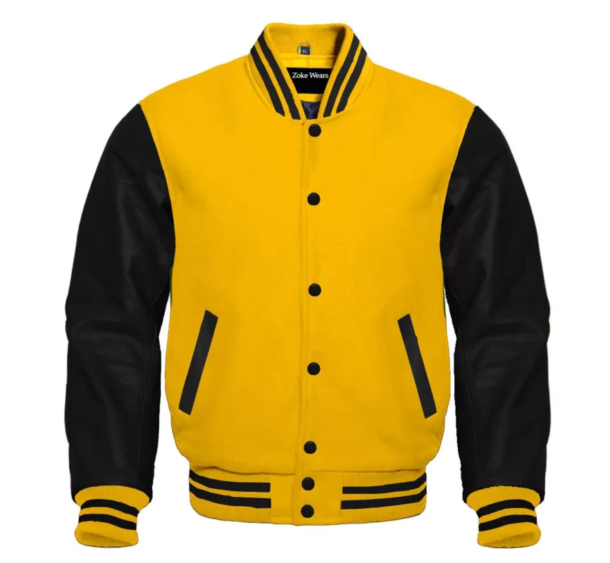 Buy Yellow And Black Varsity Jacket Front