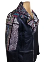 Leather Jacket With Tribal Hand Fabric Side