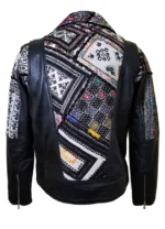 Leather Jacket With Tribal Hand Fabric Back