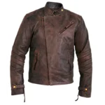 Vintage Copper Cafe Racer Leather Jacket - Front view