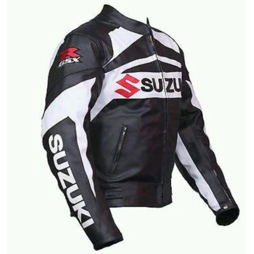 Black And White Suzuki Armor Motorycle Jacket front view