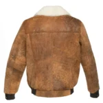 Distressed Brown Bomber Shearling Jacket Back