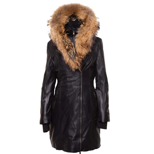 Ulva Fur Trimmed Womens Parka Coat With Real Fur Hoodie - Front view