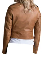 Back view of Crop Biker Leather Jacket with Waist Belt