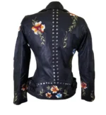 Flowery Embroidered Leather Jacket Back