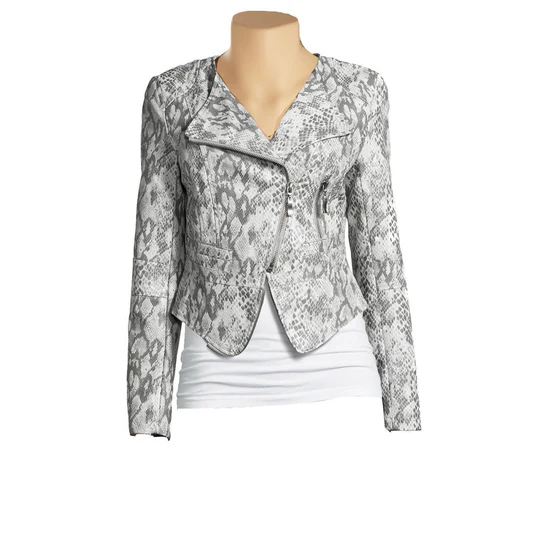 Womens Snake Print Leather Jacket Front