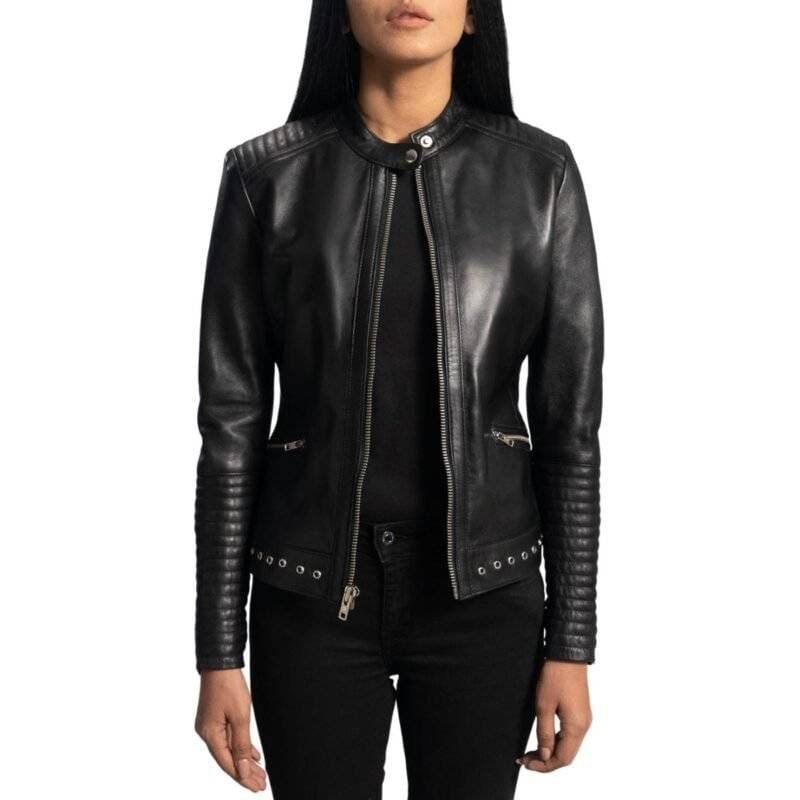 Model Wearing Classic Cuts Leather Jacket Front