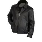 Bomber Leather Jacket With Spread Collars Front