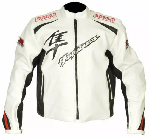 White Hayabusa armor motorcycle jacket front view