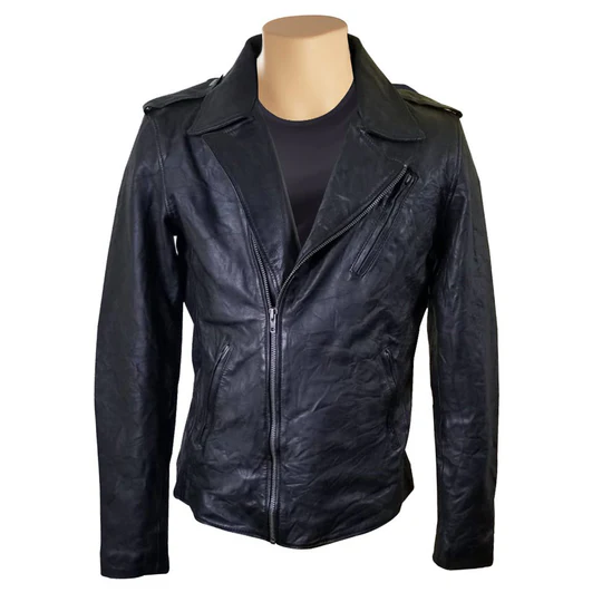 New Wrinkled Texture Leather Jacket Front